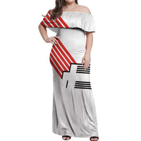 Swiss Football Custom Off Shoulder Maxi Dress 1990-1992 Retro White Switzerland Vintage