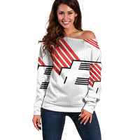 Swiss Football Custom Off Shoulder Sweater 1990-1992 Retro White Switzerland Vintage