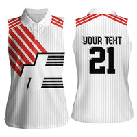 Swiss Football Custom Women Sleeveless Polo Shirt 1990-1992 Retro White Switzerland Vintage