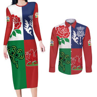 Custom British Lions Couples Matching Long Sleeve Bodycon Dress and Long Sleeve Button Shirt Combination of England Irish Scottish Welsh