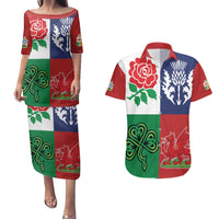 Custom British Lions Couples Matching Puletasi and Hawaiian Shirt Combination of England Irish Scottish Welsh