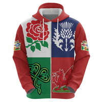Custom British Lions Zip Hoodie Combination of England Irish Scottish Welsh