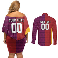 Custom British Lions Australia Queensland Couples Matching Off Shoulder Short Dress and Long Sleeve Button Shirt Sporty Style