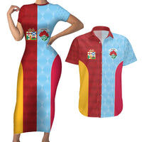 Custom British Lions Australia Waratahs Couples Matching Short Sleeve Bodycon Dress and Hawaiian Shirt Sporty Style