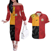 Custom British Lions-AUNZ Couples Matching Off The Shoulder Long Sleeve Dress and Hawaiian Shirt Australia-New Zealand Indigenous Motif