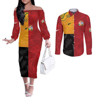 Custom British Lions-AUNZ Couples Matching Off The Shoulder Long Sleeve Dress and Long Sleeve Button Shirt Australia-New Zealand Indigenous Motif