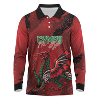 Wales Rugby National Heritage Custom Long Sleeve Polo Shirt Red Dragon Inspired Edition