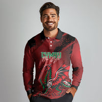 Wales Rugby National Heritage Custom Long Sleeve Polo Shirt Red Dragon Inspired Edition