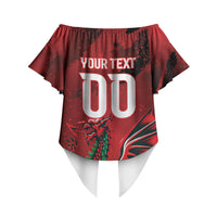 Wales Rugby National Heritage Custom Off Shoulder Wrap Waist Top Red Dragon Inspired Edition