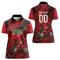 Wales Rugby National Heritage Custom Women Polo Shirt Red Dragon Inspired Edition
