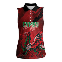 Wales Rugby National Heritage Custom Women Sleeveless Polo Shirt Red Dragon Inspired Edition