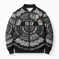 Italy Rugby Concept Custom Bomber Puffer Jacket Black and White Mandala Inspired