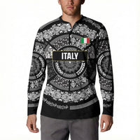 Italy Rugby Concept Custom Button Sweatshirt Black and White Mandala Inspired