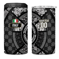 Italy Rugby Concept Custom 4 in 1 Can Cooler Tumbler Black and White Mandala Inspired