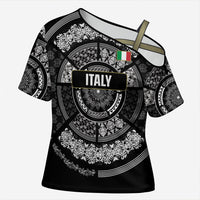 Italy Rugby Concept Custom Cross Shoulder Shirt Black and White Mandala Inspired