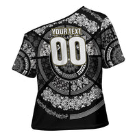 Italy Rugby Concept Custom Cross Shoulder Shirt Black and White Mandala Inspired