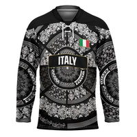 Italy Rugby Concept Custom Hockey Jersey Black and White Mandala Inspired