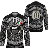 Italy Rugby Concept Custom Hockey Jersey Black and White Mandala Inspired