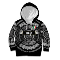 Italy Rugby Concept Custom Kid Hoodie Black and White Mandala Inspired