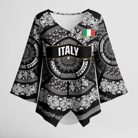 Italy Rugby Concept Custom Kimono Sleeve Blouse Black and White Mandala Inspired