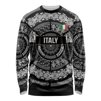 Italy Rugby Concept Custom Long Sleeve Shirt Black and White Mandala Inspired