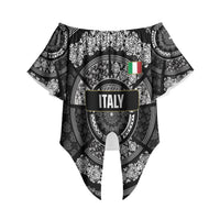 Italy Rugby Concept Custom Off Shoulder Wrap Waist Top Black and White Mandala Inspired