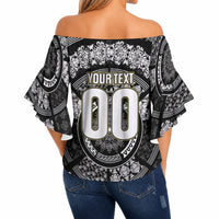 Italy Rugby Concept Custom Off Shoulder Wrap Waist Top Black and White Mandala Inspired