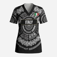 Italy Rugby Concept Custom Scrub Top Black and White Mandala Inspired