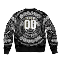 Italy Rugby Concept Custom Sleeve Zip Bomber Jacket Black and White Mandala Inspired