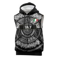 Italy Rugby Concept Custom Sleeveless Hoodie Black and White Mandala Inspired