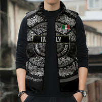 Italy Rugby Concept Custom Sleeveless Puffer Jacket Black and White Mandala Inspired
