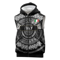 Italy Rugby Concept Custom Sleeveless Zip Hoodie Black and White Mandala Inspired