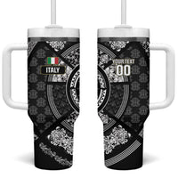 Italy Rugby Concept Custom Tumbler With Handle Black and White Mandala Inspired