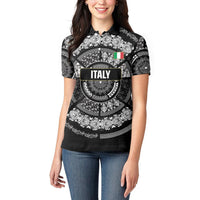 Italy Rugby Concept Custom Women Polo Shirt Black and White Mandala Inspired
