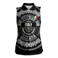 Italy Rugby Concept Custom Women Sleeveless Polo Shirt Black and White Mandala Inspired