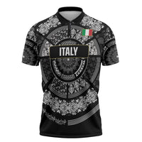 Italy Rugby Concept Custom Zipper Polo Shirt Black and White Mandala Inspired