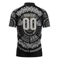 Italy Rugby Concept Custom Zipper Polo Shirt Black and White Mandala Inspired