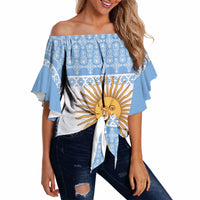 Argentina Rugby National Heritage Custom Off Shoulder Wrap Waist Top Gaucho Inspired