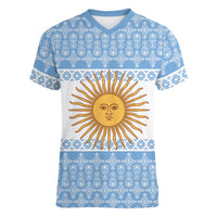 Argentina Rugby National Heritage Custom Women V-Neck T-Shirt Gaucho Inspired