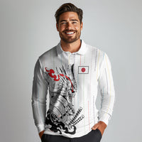Japan Rugby National Heritage Custom Long Sleeve Polo Shirt Traditional Sashiko Inspired