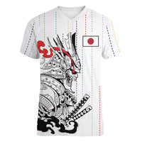 Japan Rugby National Heritage Custom Women V-Neck T-Shirt Traditional Sashiko Inspired