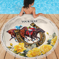 Melbourne Horse Racing Personalised Beach Blanket Australian Horse With Yellow Roses - Wonder Print Shop