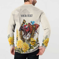 Melbourne Horse Racing Personalised Button Sweatshirt Australian Horse With Yellow Roses - Wonder Print Shop
