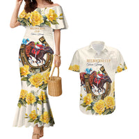 Melbourne Horse Racing Personalised Couples Matching Mermaid Dress and Hawaiian Shirt Australian Horse With Yellow Roses - Wonder Print Shop