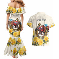 Melbourne Horse Racing Personalised Couples Matching Mermaid Dress and Hawaiian Shirt Australian Horse With Yellow Roses - Wonder Print Shop