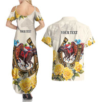 Melbourne Horse Racing Personalised Couples Matching Summer Maxi Dress and Hawaiian Shirt Australian Horse With Yellow Roses - Wonder Print Shop