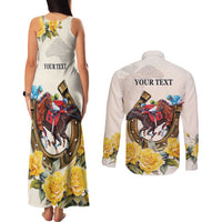 Melbourne Horse Racing Personalised Couples Matching Tank Maxi Dress and Long Sleeve Button Shirt Australian Horse With Yellow Roses - Wonder Print Shop