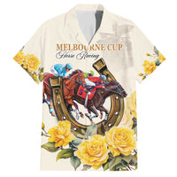 Melbourne Horse Racing Personalised Family Matching Long Sleeve Bodycon Dress and Hawaiian Shirt Australian Horse With Yellow Roses - Wonder Print Shop