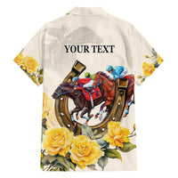 Melbourne Horse Racing Personalised Family Matching Long Sleeve Bodycon Dress and Hawaiian Shirt Australian Horse With Yellow Roses - Wonder Print Shop