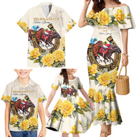 Melbourne Horse Racing Personalised Family Matching Mermaid Dress and Hawaiian Shirt Australian Horse With Yellow Roses - Wonder Print Shop